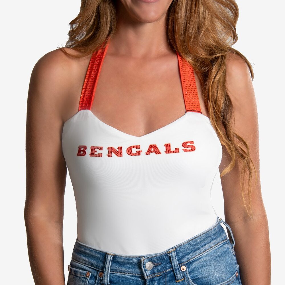 NFL Licensed White Crystal Halter Top--Cincinnati Bengals